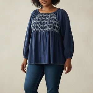 Roaman's Embroidered Peasant Blouse